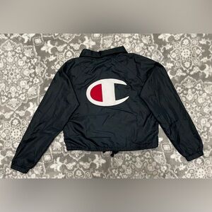 Vintage 90s/00s Champion Women's Cropped Coaches Jacket black lined Size Small